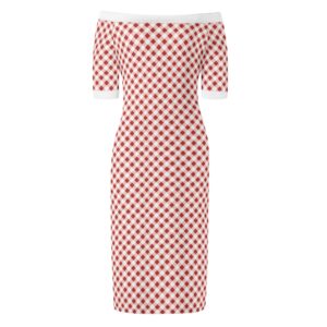 <span class="stc" style="color:#b0e2d7;">Off The Shoulder Pencil Dress</span><br>オフショルダー<br>6分袖 ペンシルドレス<br><span class="stb">(ギンガムチェック：レッド2)</span>