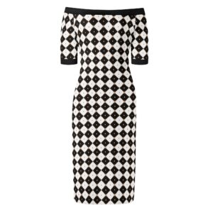 <span class="stc" style="color:#b0e2d7;">Off The Shoulder Pencil Dress</span><br>オフショルダー<br>6分袖 ペンシルドレス<br><span class="stb">(ロイヤルチェック : ブラック)</span>