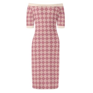 <span class="stc" style="color:#b0e2d7;">Off The Shoulder Pencil Dress</span><br>オフショルダー<br>6分袖 ペンシルドレス<br><span class="stb">(ロイヤルチェック : ミックスベリー)</span>