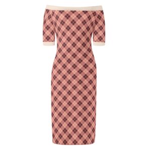 <span class="stc" style="color:#b0e2d7;">Off The Shoulder Pencil Dress</span><br>オフショルダー<br>6分袖 ペンシルドレス<br><span class="stb">(アーガイル : ブラウンピンクベージュ)</span>
