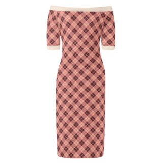 <span class="stc" style="color:#b0e2d7;">Off The Shoulder Pencil Dress</span><br>オフショルダー<br>6分袖 ペンシルドレス<br><span class="stb">(アーガイル : ブラウンピンクベージュ)</span>