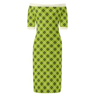 <span class="stc" style="color:#b0e2d7;">Off The Shoulder Pencil Dress</span><br>オフショルダー<br>6分袖 ペンシルドレス<br><span class="stb">(アーガイル : グリーン)</span>