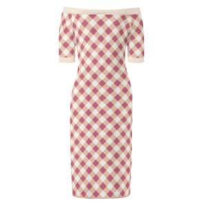 <span class="stc" style="color:#b0e2d7;">Off The Shoulder Pencil Dress</span><br>オフショルダー<br>6分袖 ペンシルドレス<br><span class="stb">(ギンガムチェック : ピンクベージュ)</span>