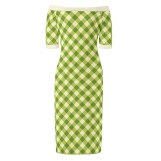 <span class="stc" style="color:#b0e2d7;">Off The Shoulder Pencil Dress</span><br>オフショルダー<br>6分袖 ペンシルドレス<br><span class="stb">(ギンガムチェック : ライムグリーン)</span>
