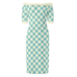 <span class="stc" style="color:#b0e2d7;">Off The Shoulder Pencil Dress</span><br>オフショルダー<br>6分袖 ペンシルドレス<br><span class="stb">(ギンガムチェック : ターコイズクリーム)</span>