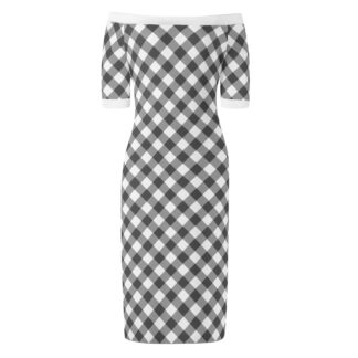 <span class="stc" style="color:#b0e2d7;">Off The Shoulder Pencil Dress</span><br>オフショルダー<br>6分袖 ペンシルドレス<br><span class="stb">(ギンガムチェック : グレー)</span>