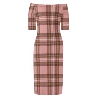 <span class="stc" style="color:#b0e2d7;">Off The Shoulder Pencil Dress</span><br>オフショルダー<br>6分袖 ペンシルドレス<br><span class="stb">(タータンチェック : ピンクブラウン)</span>