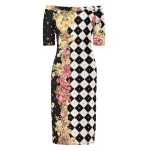 <span class="stc" style="color:#b0e2d7;">Off The Shoulder Pencil Dress</span><br>オフショルダー<br>6分袖 ペンシルドレス<br><span class="stb">(ロイヤルチェック : ブラック)</span>