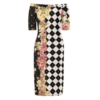 <span class="stc" style="color:#b0e2d7;">Off The Shoulder Pencil Dress</span><br>オフショルダー<br>6分袖 ペンシルドレス<br><span class="stb">(ロイヤルチェック : ブラック)</span>