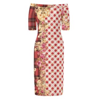 <span class="stc" style="color:#b0e2d7;">Off The Shoulder Pencil Dress</span><br>オフショルダー<br>6分袖 ペンシルドレス<br><span class="stb">(ギンガム&タータンチェック : レッド)</span>