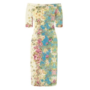 <span class="stc" style="color:#b0e2d7;">Off The Shoulder Pencil Dress</span><br>オフショルダー<br>6分袖 ペンシルドレス<br><span class="stb">(エンドレスストーリー : ブルー)</span>