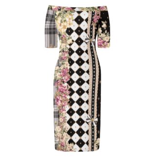 <span class="stc" style="color:#b0e2d7;">Off The Shoulder Pencil Dress</span><br>オフショルダー<br>6分袖 ペンシルドレス<br><span class="stb">(チェック&タータンスター : ブラック)</span>