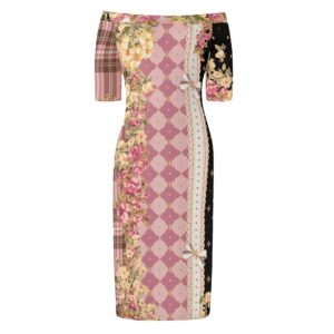 <span class="stc" style="color:#b0e2d7;">Off The Shoulder Pencil Dress</span><br>オフショルダー<br>6分袖 ペンシルドレス<br><span class="stb">(チェック&タータンスター : ピンクブラウン)</span>