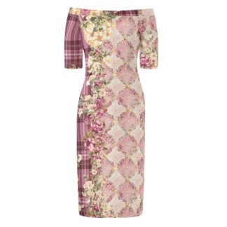 <span class="stc" style="color:#b0e2d7;">Off The Shoulder Pencil Dress</span><br>オフショルダー<br>6分袖 ペンシルドレス<br><span class="stb">(タータンフローラルチェック : ピンク)</span>