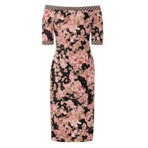 <span class="stc" style="color:#b0e2d7;">Off The Shoulder Pencil Dress</span><br>オフショルダー<br>6分袖 ペンシルドレス<br><span class="stb">(フローラル : ブラック)</span>