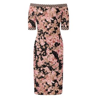 <span class="stc" style="color:#b0e2d7;">Off The Shoulder Pencil Dress</span><br>オフショルダー<br>6分袖 ペンシルドレス<br><span class="stb">(フローラル : ブラック)</span>