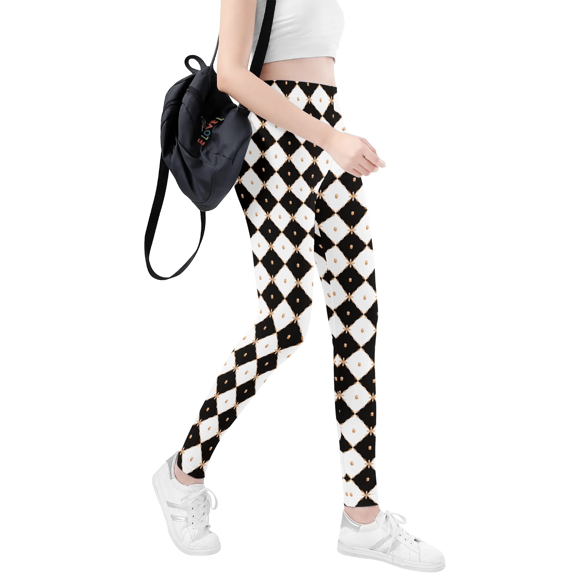 <span class="stc" style="color:#b0e2d7;">Leggings Yoga Pants</span><br>ヨガウェア レギンス<br><span class="stb">(ロイヤルチェック : ブラック)</span> - 画像 (4)