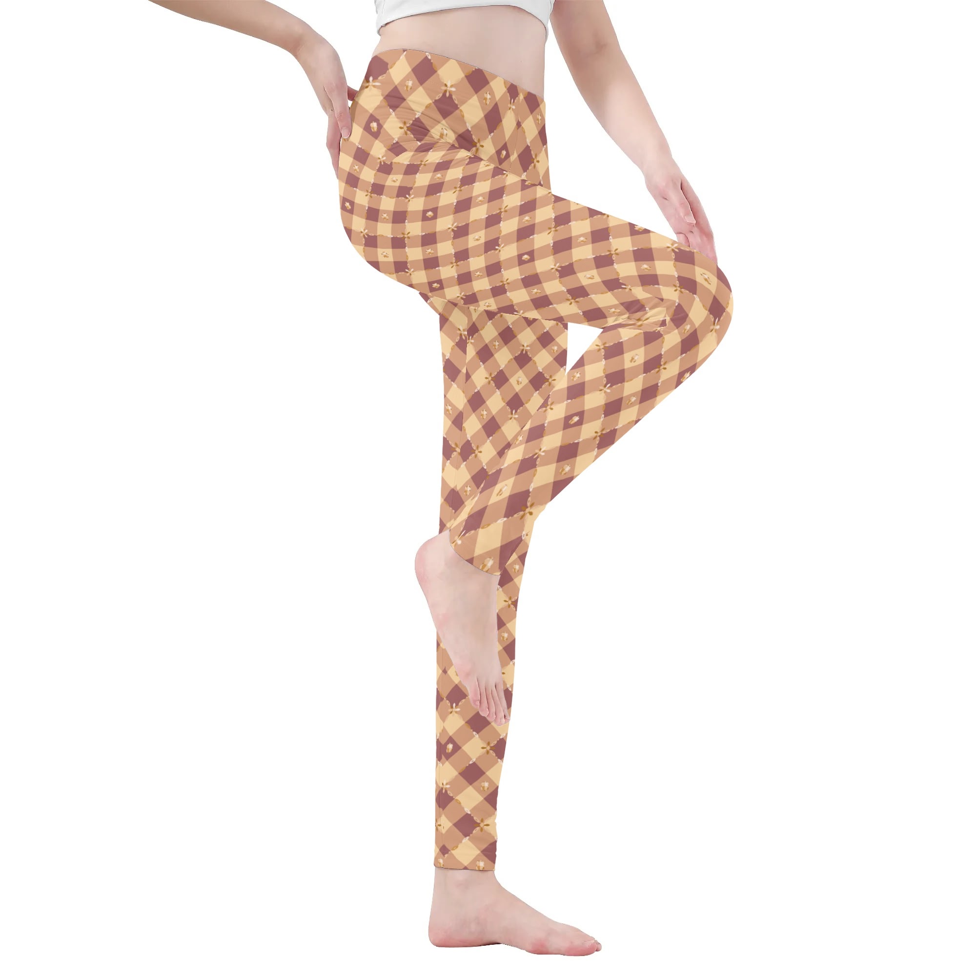 <span class="stc" style="color:#b0e2d7;">Leggings Yoga Pants</span><br>ヨガウェア レギンス<br><span class="stb">(ギンガムチェック : マロン)</span> - 画像 (3)