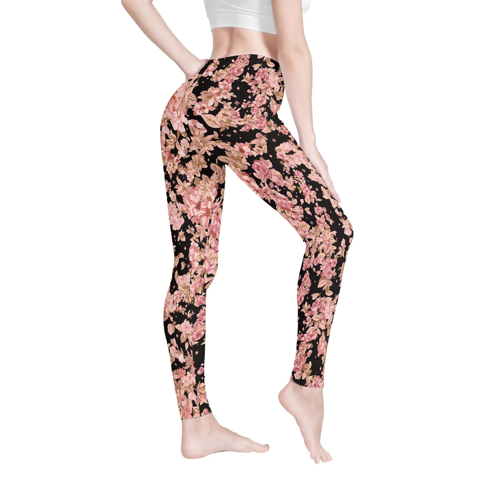 <span class="stc" style="color:#b0e2d7;">Leggings Yoga Pants</span><br>ヨガウェア レギンス<br><span class="stb">(フローラル : ブラック)</span> - 画像 (2)