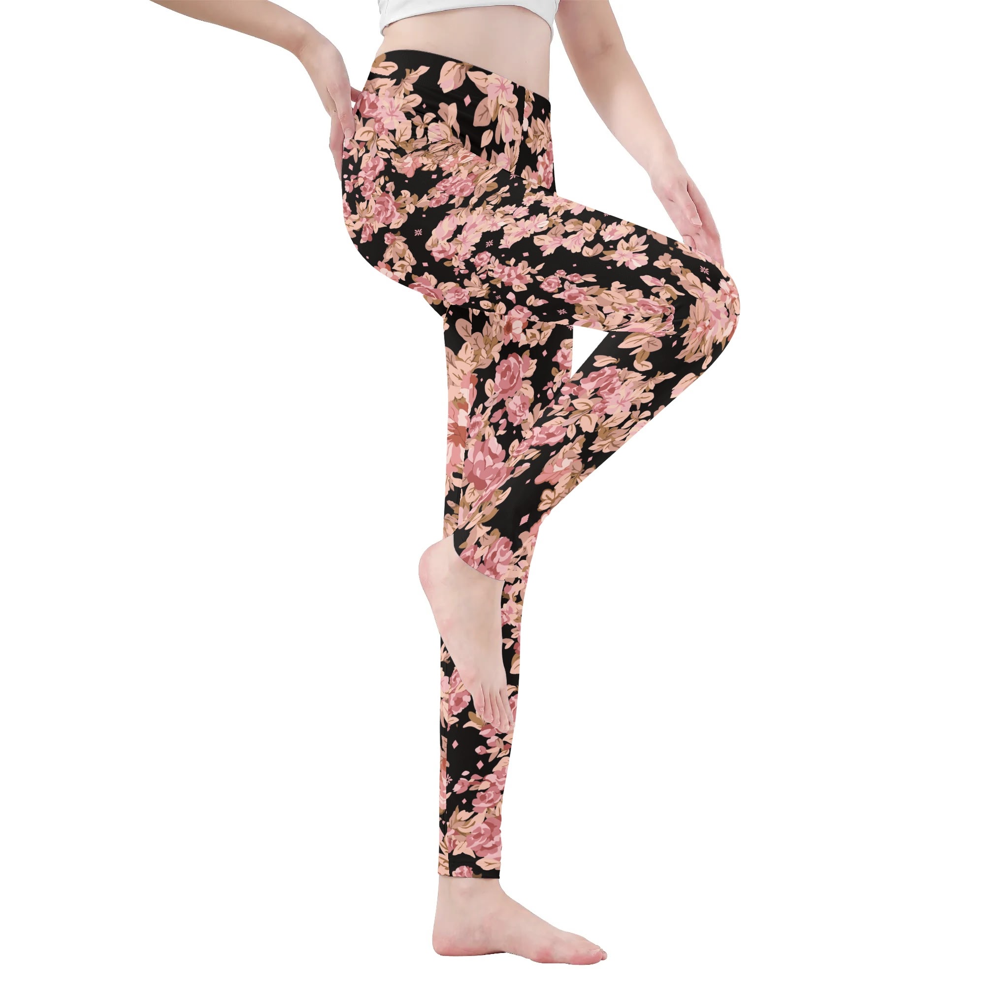 <span class="stc" style="color:#b0e2d7;">Leggings Yoga Pants</span><br>ヨガウェア レギンス<br><span class="stb">(フローラル : ブラック)</span> - 画像 (3)