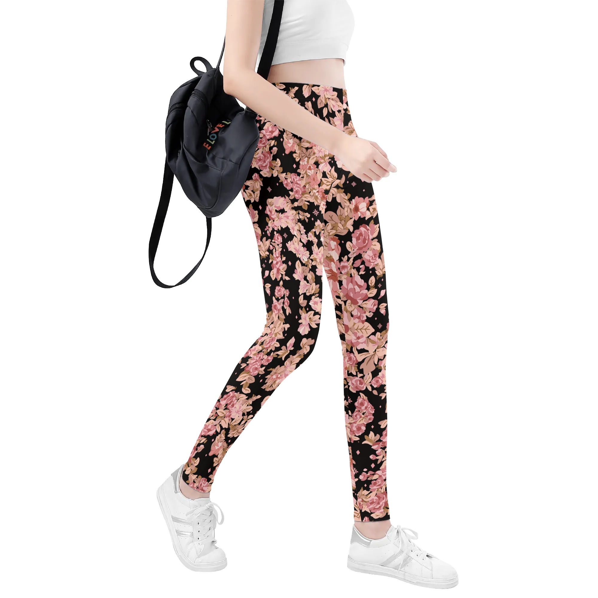 <span class="stc" style="color:#b0e2d7;">Leggings Yoga Pants</span><br>ヨガウェア レギンス<br><span class="stb">(フローラル : ブラック)</span> - 画像 (4)