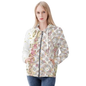 <span class="stc" style="color:#b0e2d7;">Zip Up Hoodie Jacket</span><br>ジップアップパーカー<br><span class="stb">(フローラルチェック&マジックナイト : ホワイトグレー)</span>