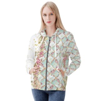 <span class="stc" style="color:#b0e2d7;">Zip Up Hoodie Jacket</span><br>ジップアップパーカー<br><span class="stb">(フローラルチェック&マジックナイト : ホワイトブルー)</span>