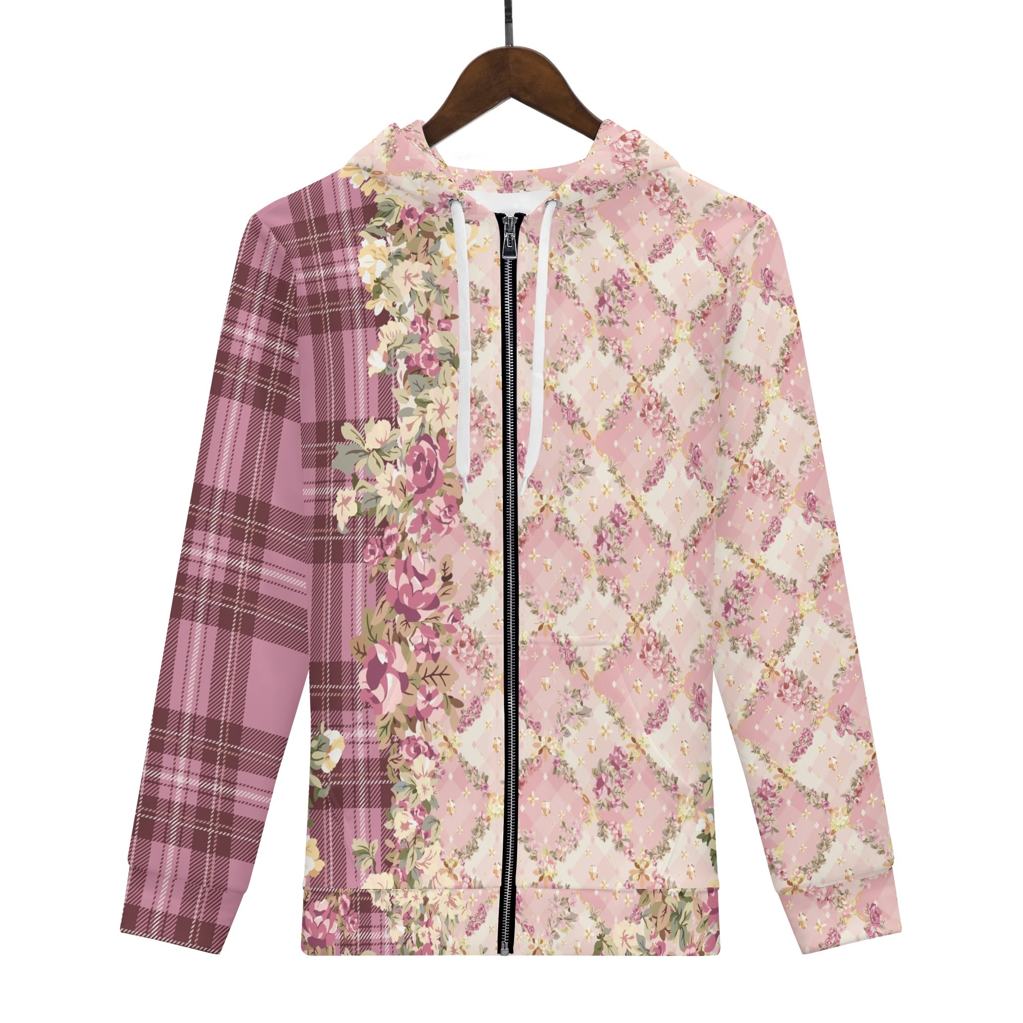 <span class="stc" style="color:#b0e2d7;">Zip Up Hoodie Jacket</span><br>ジップアップパーカー<br><span class="stb">(タータンフローラルチェック : ピンク)</span> - 画像 (2)