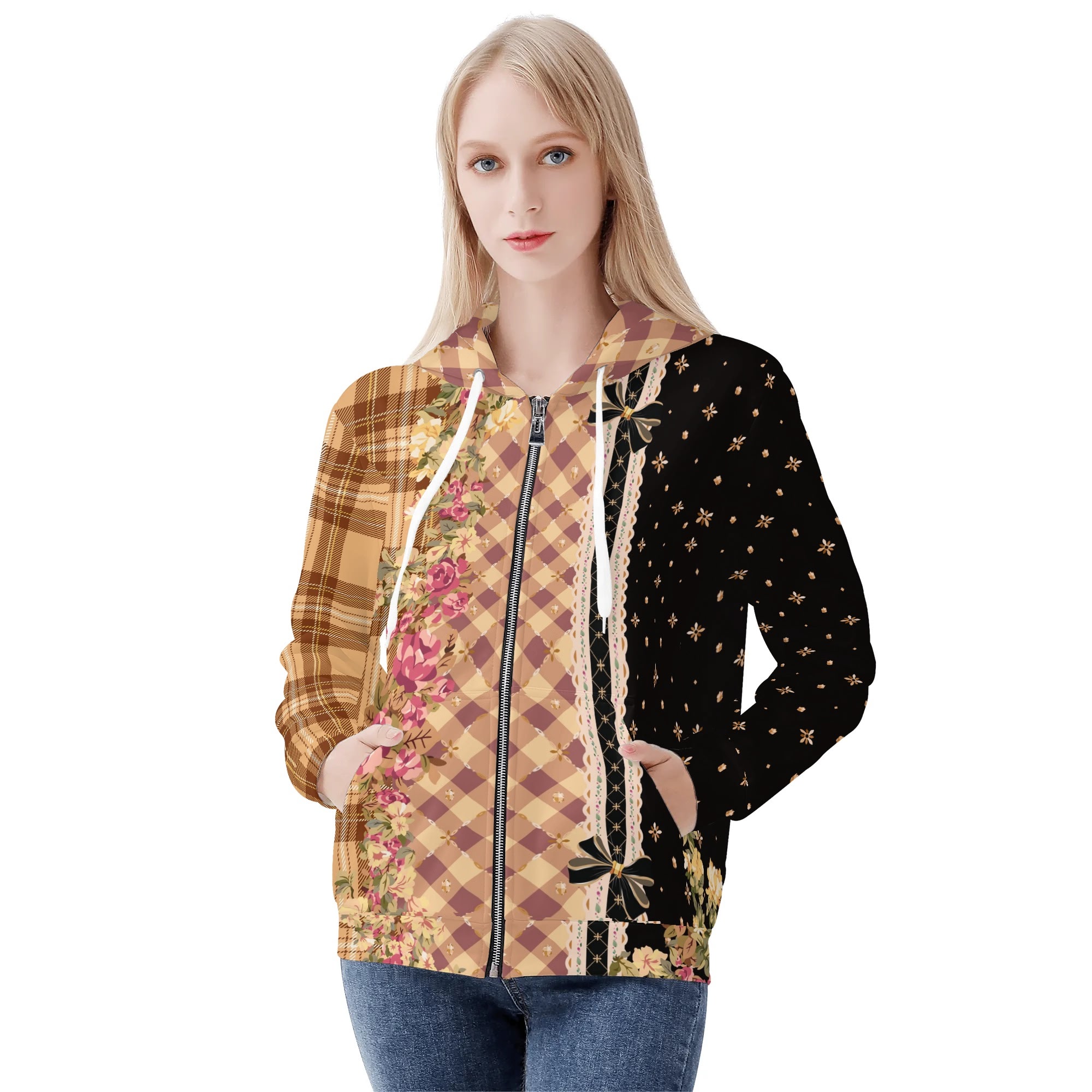 <span class="stc" style="color:#b0e2d7;">Zip Up Hoodie Jacket</span><br>ジップアップパーカー<br><span class="stb">(ギンガム&タータンスター : ブラウン)</span>