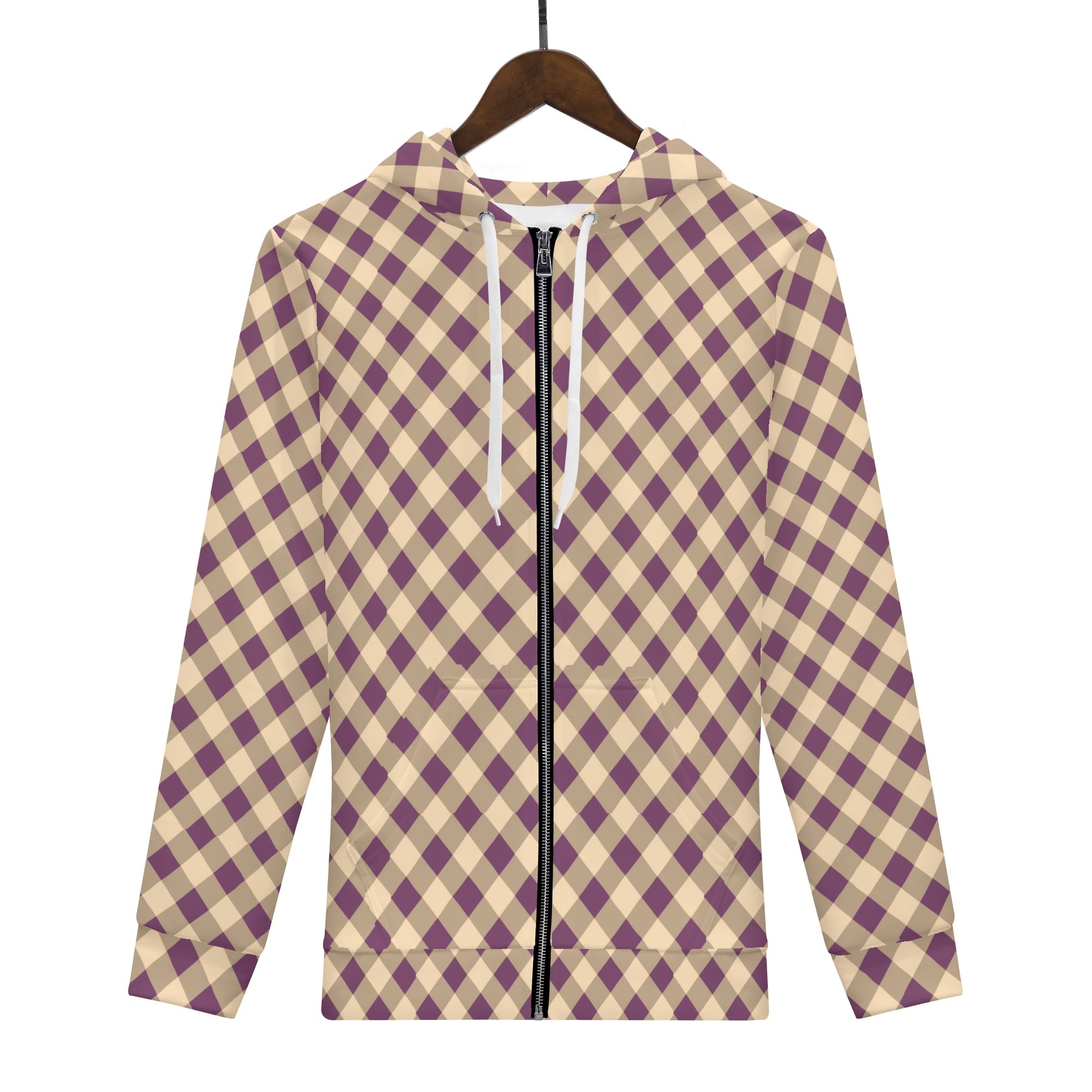 <span class="stc" style="color:#b0e2d7;">Zip Up Hoodie Jacket</span><br>ジップアップパーカー<br><span class="stb">(ギンガムチェック : パープルブラウン)</span> - 画像 (2)