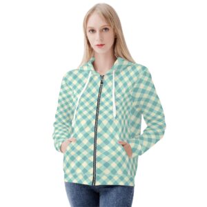 <span class="stc" style="color:#b0e2d7;">Zip Up Hoodie Jacket</span><br>ジップアップパーカー<br><span class="stb">(ギンガムチェック : ターコイズクリーム)</span>