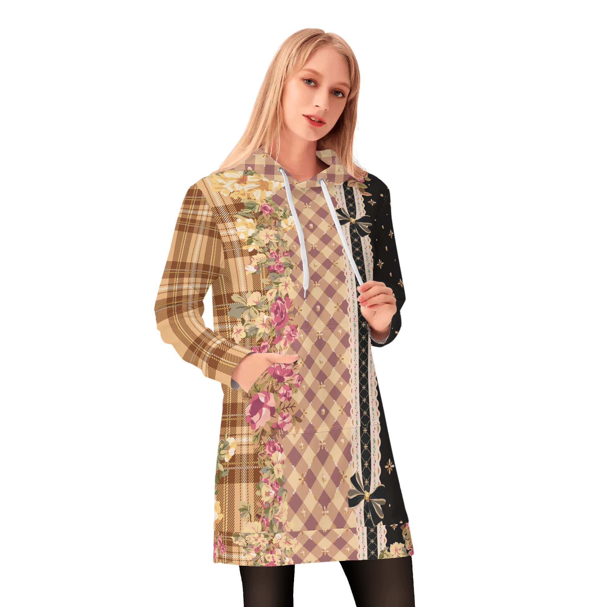 <span class="stc" style="color:#b0e2d7;">Long Hoodie</span><br>ロングパーカー<br><span class="stb">(ギンガム&タータンスター : ブラウン)</span>