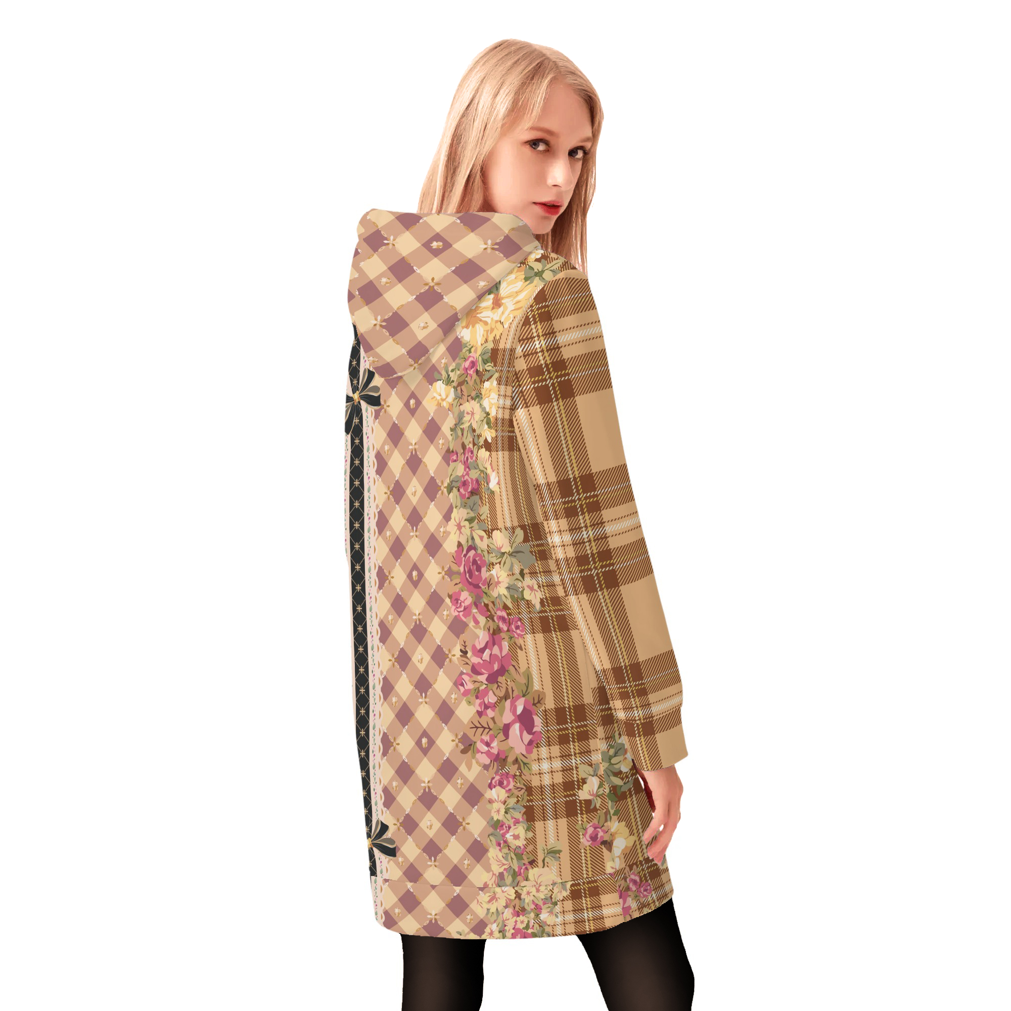 <span class="stc" style="color:#b0e2d7;">Long Hoodie</span><br>ロングパーカー<br><span class="stb">(ギンガム&タータンスター : ブラウン)</span> - 画像 (2)