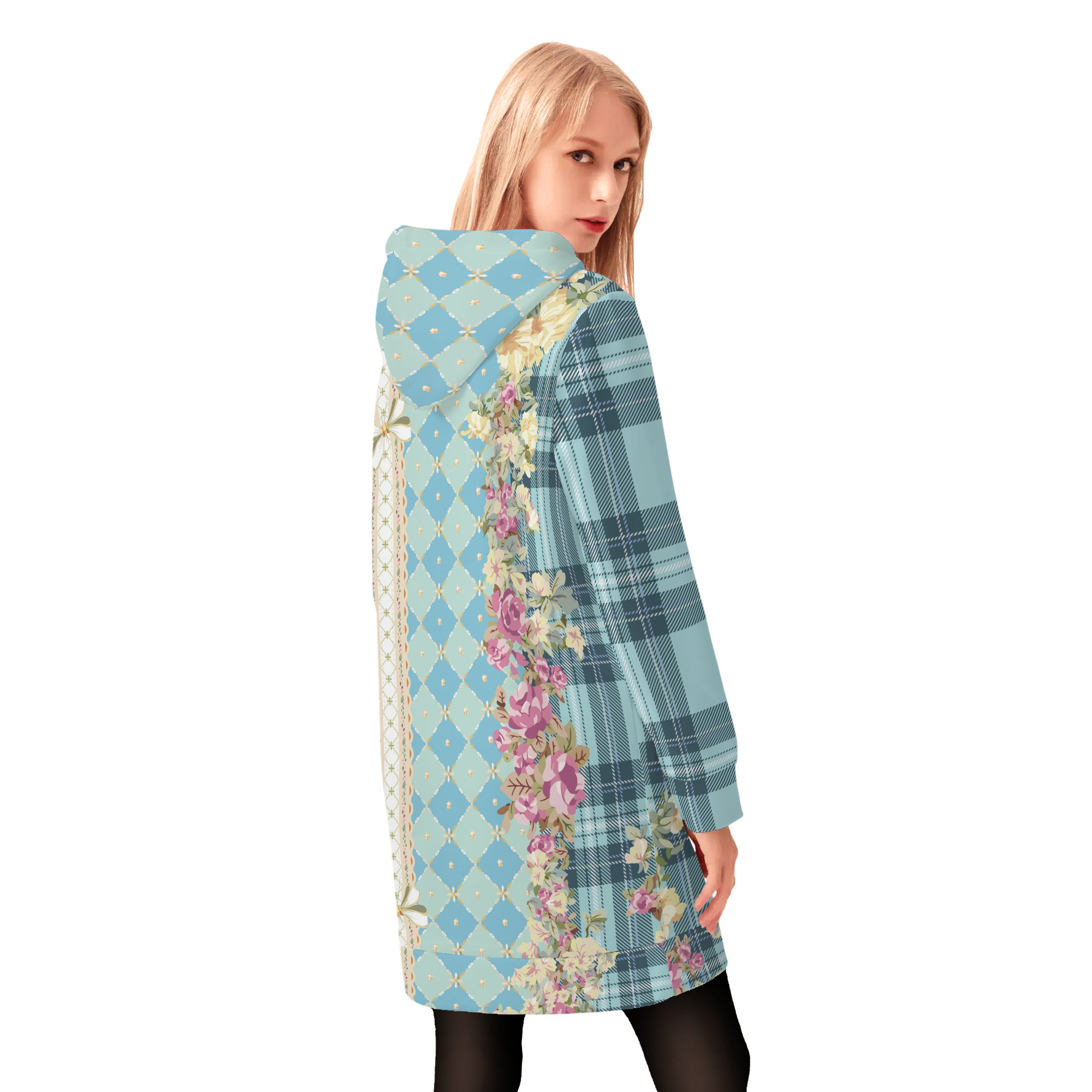 <span class="stc" style="color:#b0e2d7;">Long Hoodie</span><br>ロングパーカー<br><span class="stb">(チェック&タータンマジック : ブルー)</span> - 画像 (2)