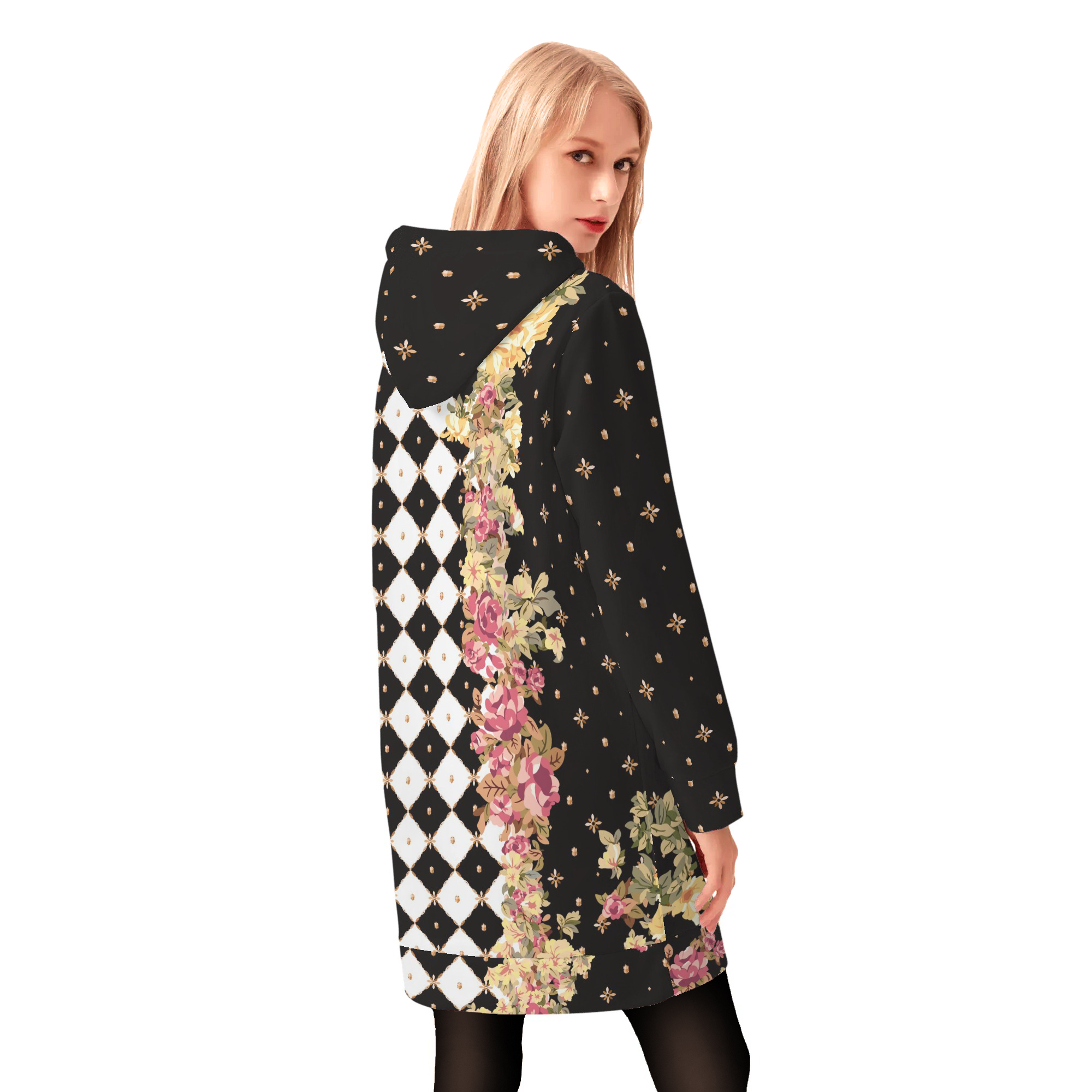 <span class="stc" style="color:#b0e2d7;">Long Hoodie</span><br>ロングパーカー<br><span class="stb">(ロイヤルチェックスター : ブラック)</span> - 画像 (2)