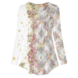 <span class="stc" style="color:#b0e2d7;">Long Sleeve Tunic</span><br>チュニック 長袖<br><span class="stb">(フローラルチェック&マジックナイト : ホワイトグレー)</span>