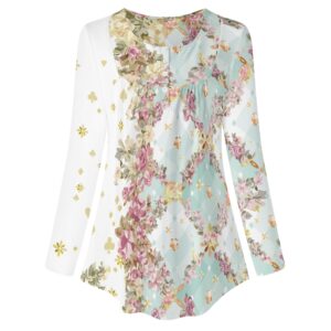 <span class="stc" style="color:#b0e2d7;">Long Sleeve Tunic</span><br>チュニック 長袖<br><span class="stb">(フローラルチェック&マジックナイト : ホワイトブルー)</span>