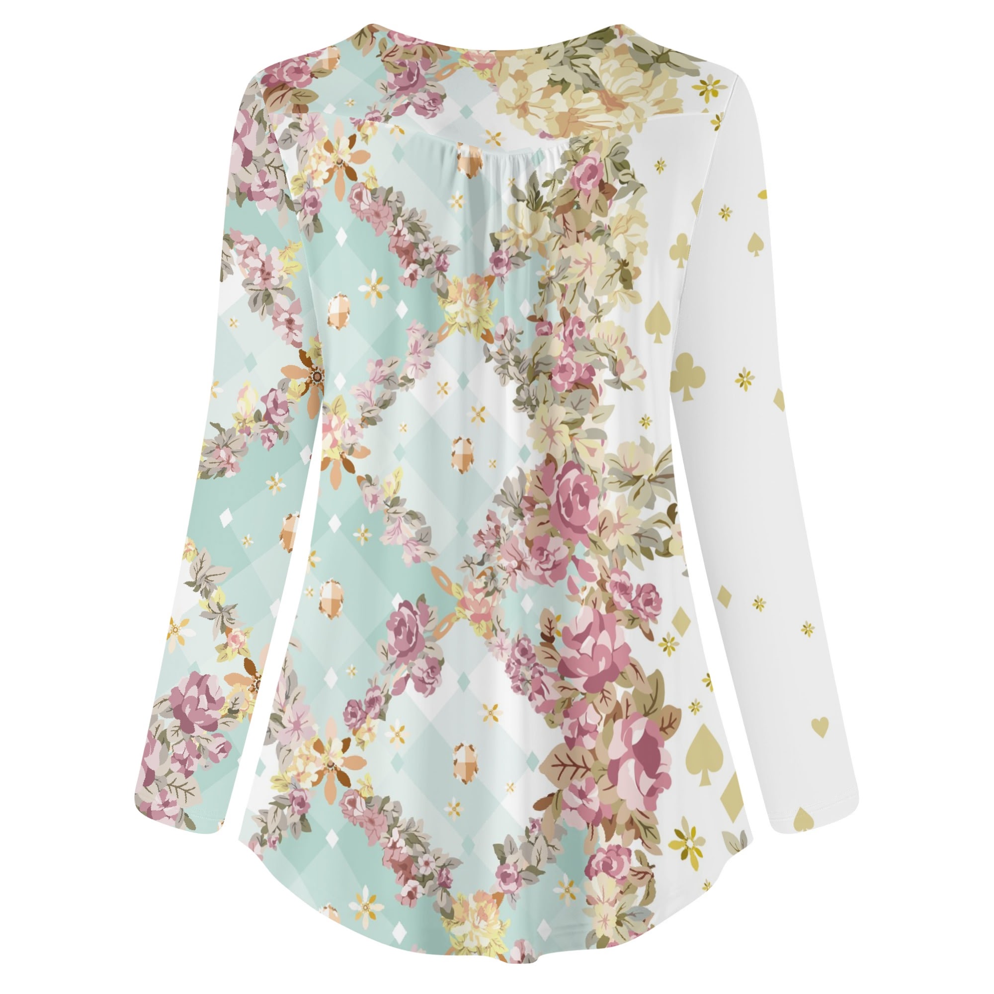 <span class="stc" style="color:#b0e2d7;">Long Sleeve Tunic</span><br>チュニック 長袖<br><span class="stb">(フローラルチェック&マジックナイト : ホワイトブルー)</span> - 画像 (2)