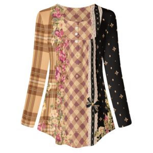 <span class="stc" style="color:#b0e2d7;">Long Sleeve Tunic</span><br>チュニック 長袖<br><span class="stb">(ギンガム&タータンスター : ブラウン)</span>