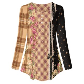 <span class="stc" style="color:#b0e2d7;">Long Sleeve Tunic</span><br>チュニック 長袖<br><span class="stb">(ギンガム&タータンスター : ブラウン)</span>