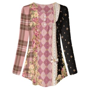 <span class="stc" style="color:#b0e2d7;">Long Sleeve Tunic</span><br>チュニック 長袖<br><span class="stb">(チェック&タータンスター : ピンクブラウン)</span>