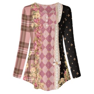 <span class="stc" style="color:#b0e2d7;">Long Sleeve Tunic</span><br>チュニック 長袖<br><span class="stb">(チェック&タータンスター : ピンクブラウン)</span>