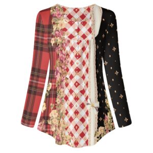 <span class="stc" style="color:#b0e2d7;">Long Sleeve Tunic</span><br>チュニック 長袖<br><span class="stb">(ギンガム&タータンスター : レッド)</span>