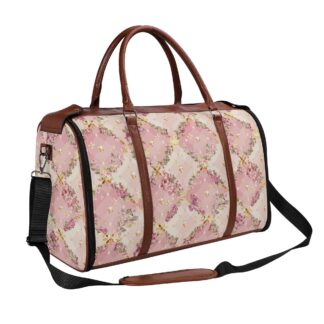 <span class="stc" style="color:#b0e2d7;">Foldable Leather Duffle Bag</span><br><span class="stf" style="font-size:16px;">折りたためて洋服ケースにもなる★</span><br>ダッフルバッグ<br><span class="stb">(フローラルチェック : ピンク)</span>