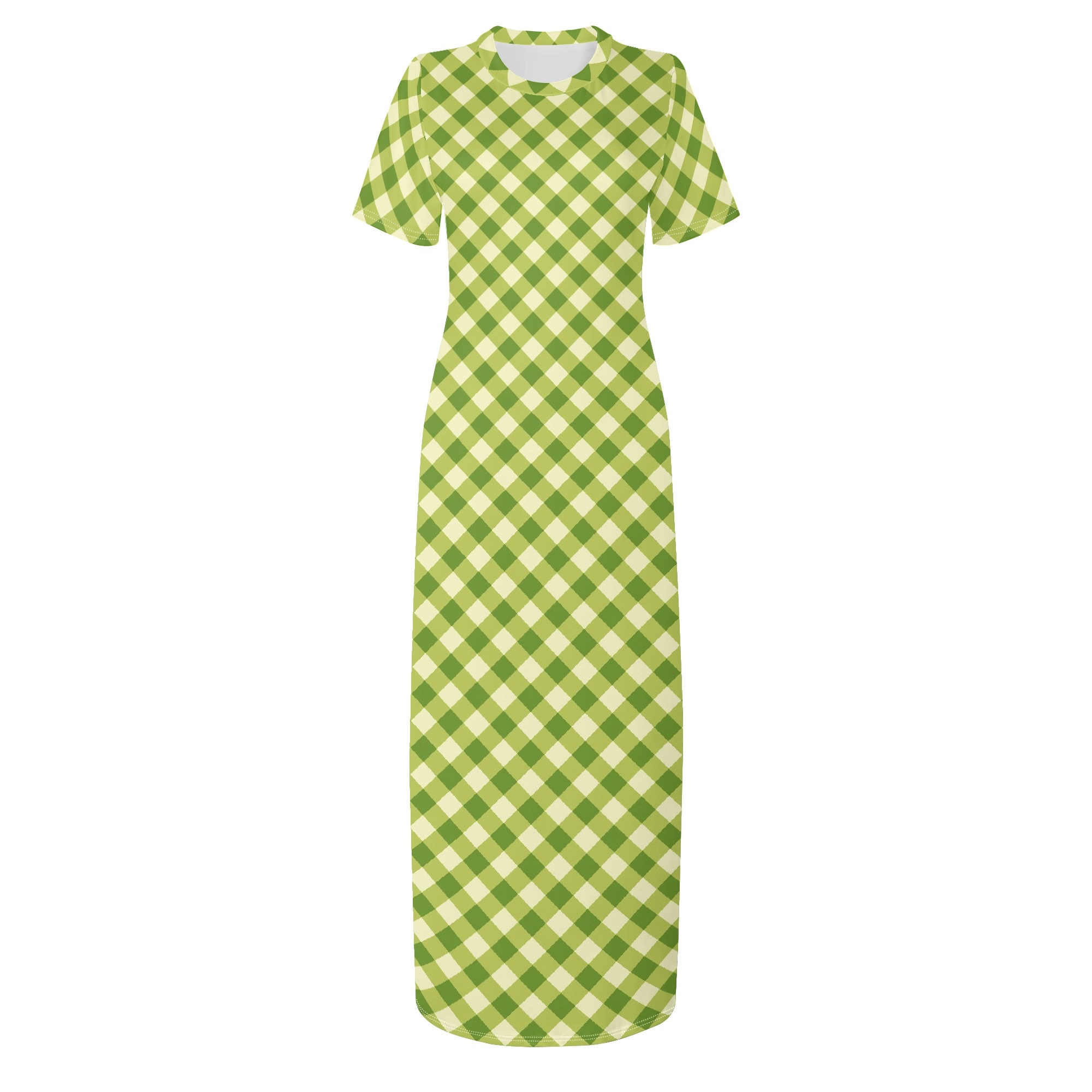 <span class="stc" style="color:#b0e2d7;">T-shirt Long Dresses</span><br>マキシ丈<br>Tシャツワンピース<br><span class="stb">(ギンガムチェック : ライムグリーン)</span>