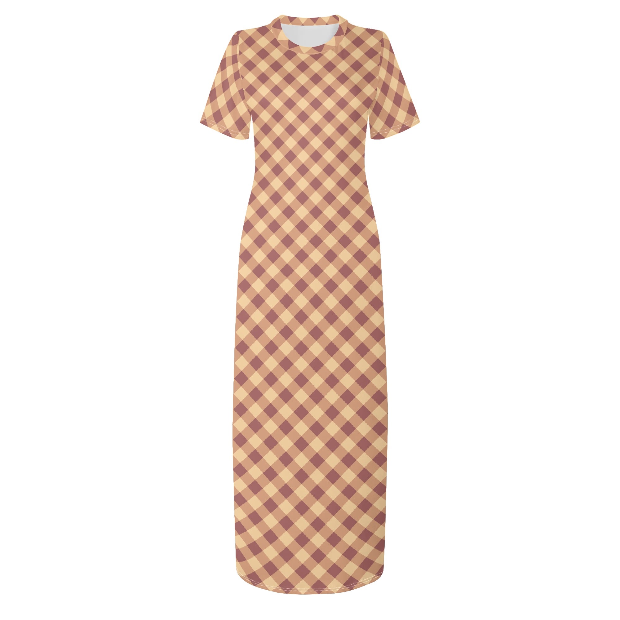 <span class="stc" style="color:#b0e2d7;">T-shirt Long Dresses</span><br>マキシ丈<br>Tシャツワンピース<br><span class="stb">(ギンガムチェック : マロン)</span>